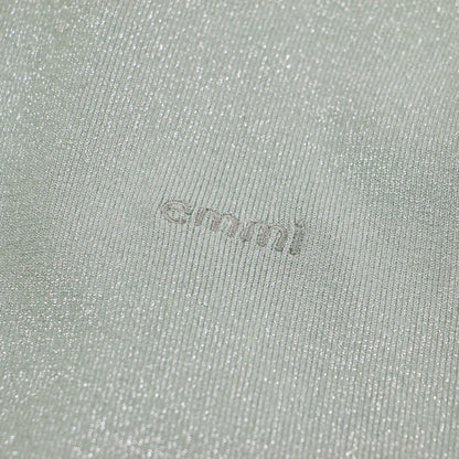 25秋冬 emmiロゴ アンサンブル ニット トップス / カーディガン ハーフスリーブ クルーネック リブ ラメ 刺繍