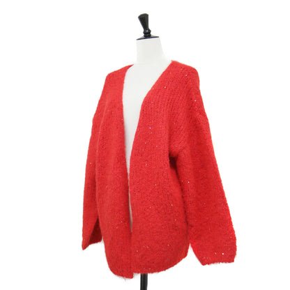 25秋冬 スパンコール フラッフィー ニット カーディガン / Sequin Fluffy Knit CD 長袖 Vネック ミディ丈 ルーズシルエット ボタンレス フロントオープン ウール
