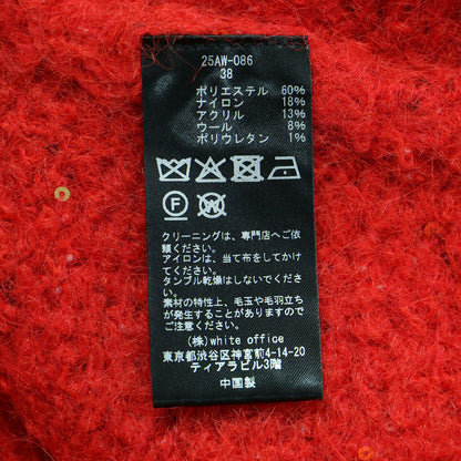 25秋冬 スパンコール フラッフィー ニット カーディガン / Sequin Fluffy Knit CD 長袖 Vネック ミディ丈 ルーズシルエット ボタンレス フロントオープン ウール