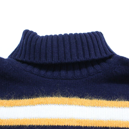 23秋冬 ラムカシミヤ ボーダー タートルネック プルオーバー / ニット 長袖 アルパカ ラメ糸