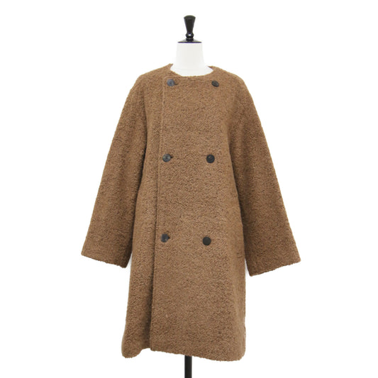 23秋冬 シープヘア ジャージー カラーレス トレンチコート / ロング ノーカラー クルーネック アンゴラ ウール