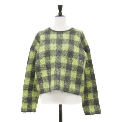 20秋冬 モヘヤジャカード クルーネック プルオーバー / ニット ショート丈 長袖 チェック柄 ウール
