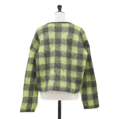20秋冬 モヘヤジャカード クルーネック プルオーバー / ニット ショート丈 長袖 チェック柄 ウール