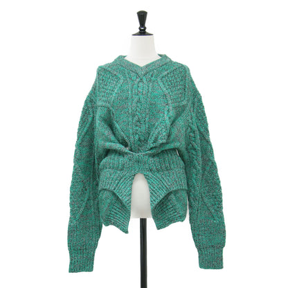 22秋冬 ケーブル ニット トップ / CABLE KNIT TOP プルオーバー Vネック 長袖 変形 ウール