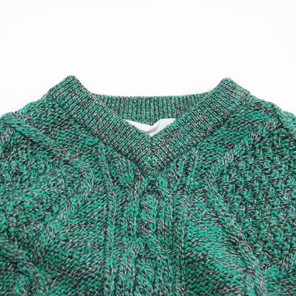 22秋冬 ケーブル ニット トップ / CABLE KNIT TOP プルオーバー Vネック 長袖 変形 ウール