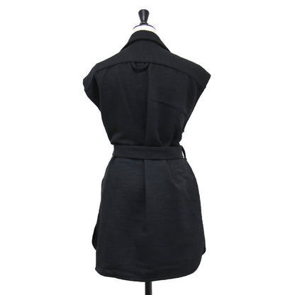 ベルト付き ロング ジレ / ベスト テーラードカラー コットン