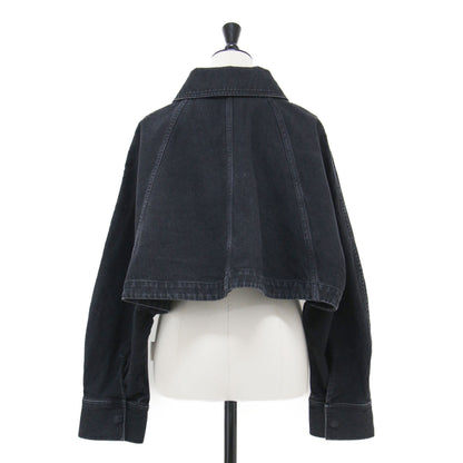 25秋冬 クロップド デニム ジャケット / Gジャン ブルゾン ショート丈 長袖 ワイド コットン