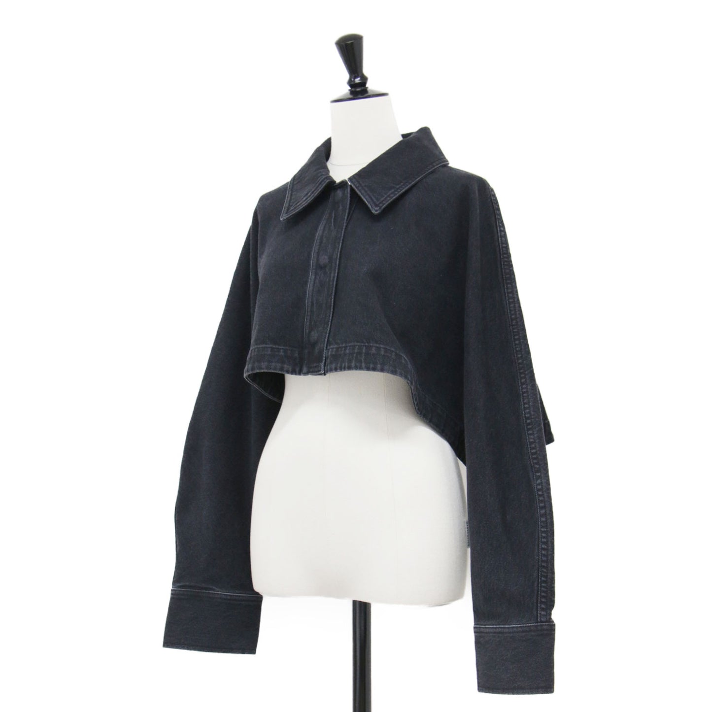 25秋冬 クロップド デニム ジャケット / Gジャン ブルゾン ショート丈 長袖 ワイド コットン