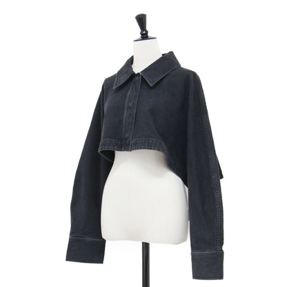 25秋冬 クロップド デニム ジャケット / Gジャン ブルゾン ショート丈 長袖 ワイド コットン