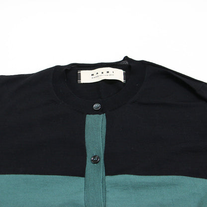 ウール バイカラー クルーネック カーディガン / ニット 長袖 配色