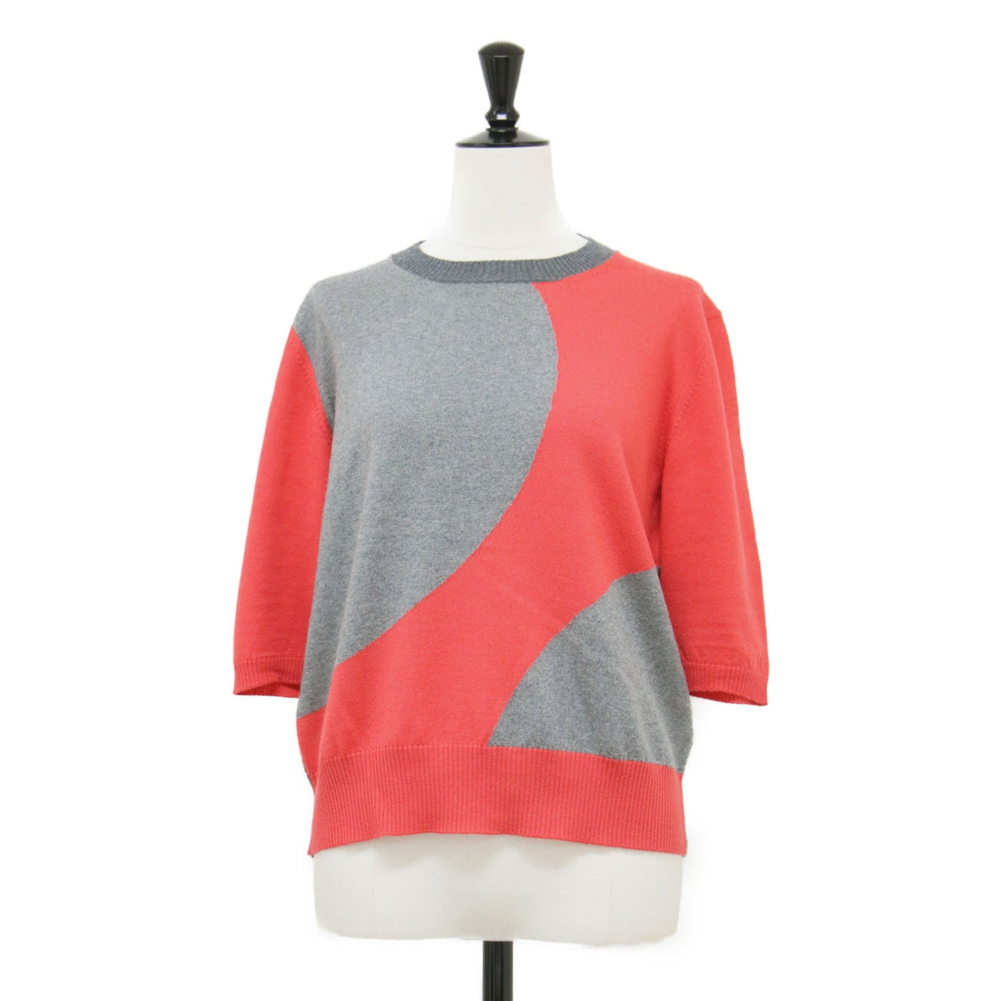 ウール ジャガード 半袖 ニット / プルオーバー クルーネック 配色 柄