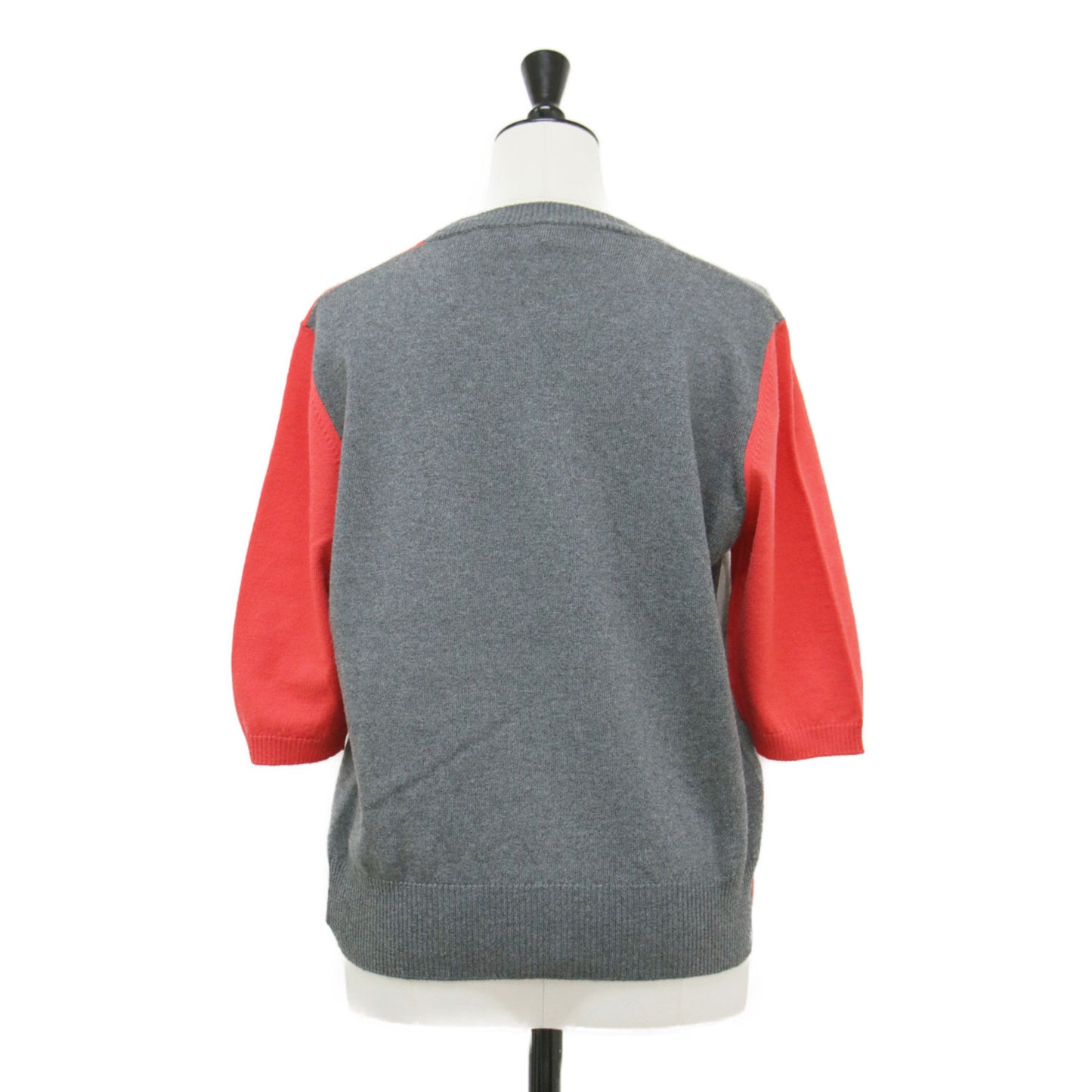 ウール ジャガード 半袖 ニット / プルオーバー クルーネック 配色 柄