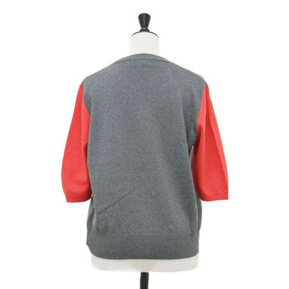 ウール ジャガード 半袖 ニット / プルオーバー クルーネック 配色 柄