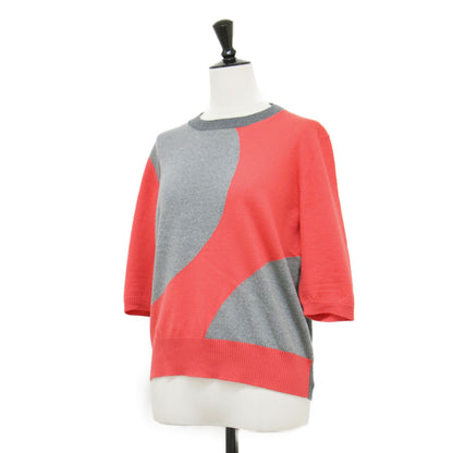 ウール ジャガード 半袖 ニット / プルオーバー クルーネック 配色 柄