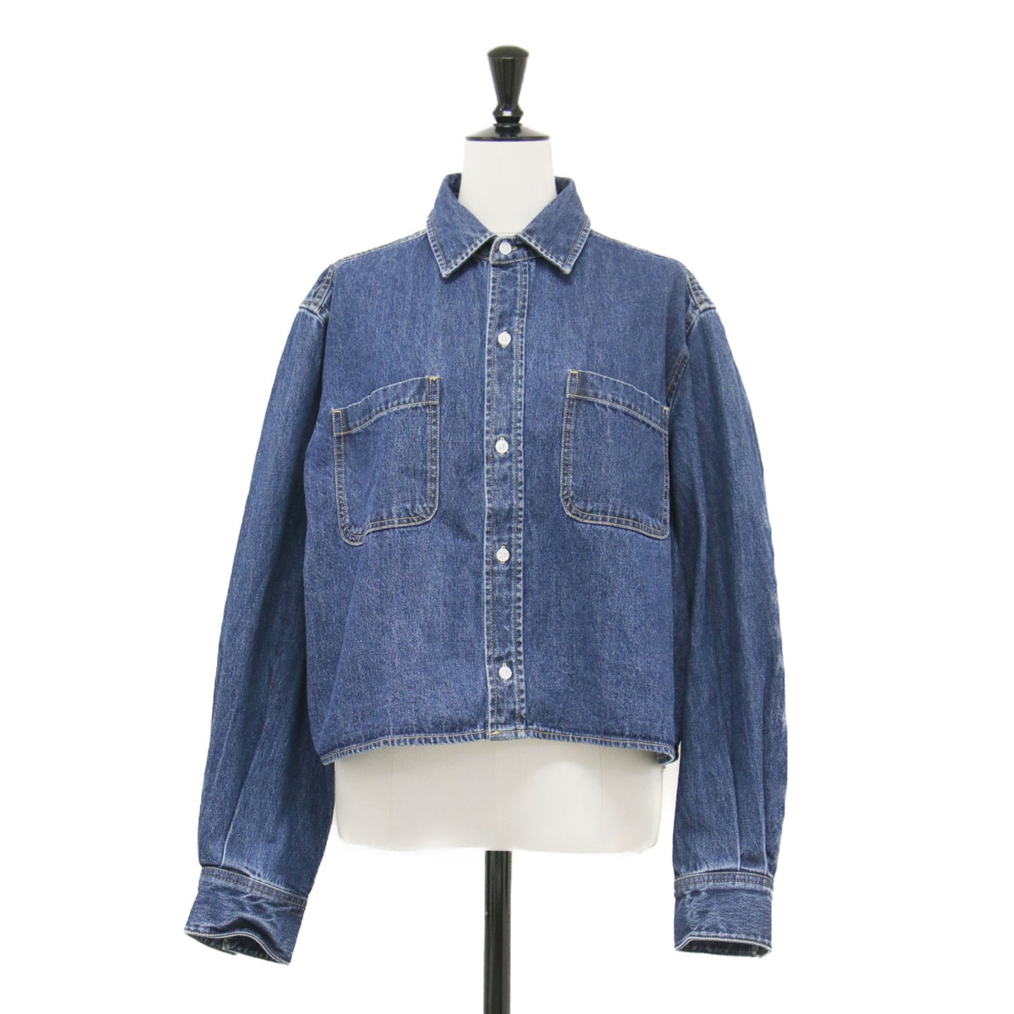 24秋冬 ショート デニム シャツ / ジャケット 長袖 ワイド ボリュームスリーブ コットン