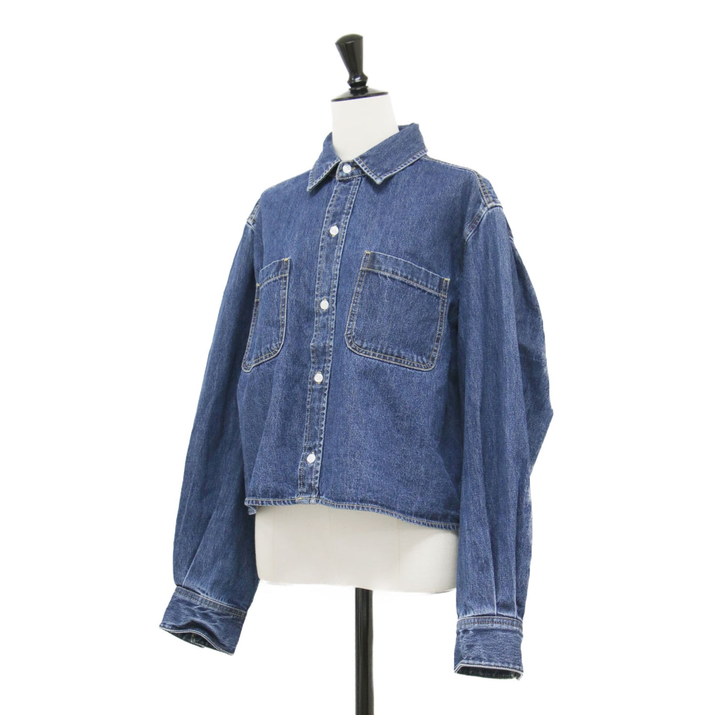 24秋冬 ショート デニム シャツ / ジャケット 長袖 ワイド ボリュームスリーブ コットン