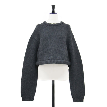 パフ リブ ショート ニット / プルオーバー セーター 長袖 クルーネック ウール