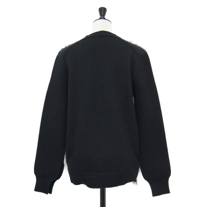 ファー コンビ Vネック カーディガン / ニット 長袖 モヘヤ カシミヤ シルク ウール フィービー期