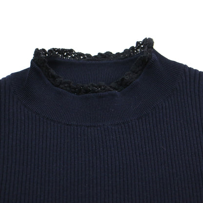 21秋冬 レースツキ ハイネック リブ プルオーバー / ニット 長袖