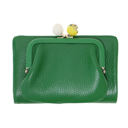 牛革 がま口 二つ折り財布 / ウォレット がま玉 ハンドメイド ゴールド金具