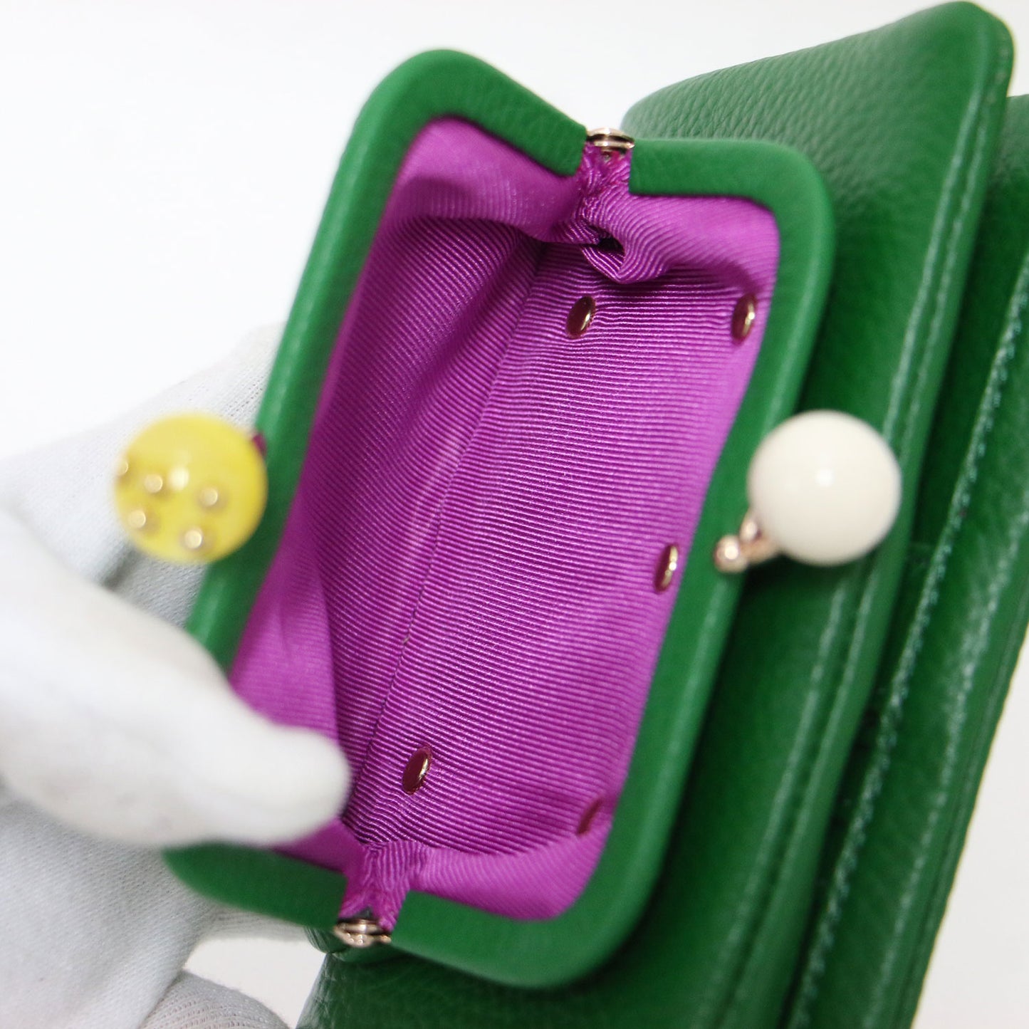 牛革 がま口 二つ折り財布 / ウォレット がま玉 ハンドメイド ゴールド金具