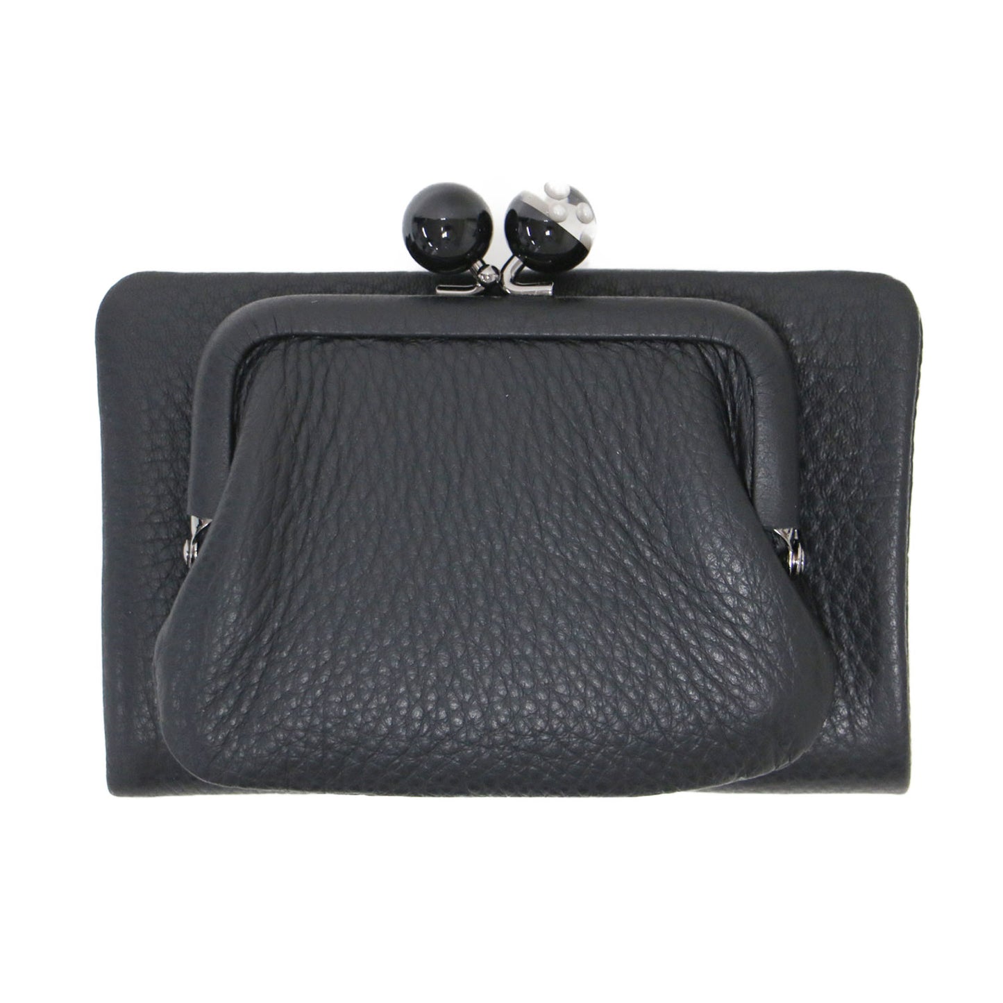 牛革 がま口 二つ折り財布 / ウォレット がま玉 ハンドメイド ゴールド金具