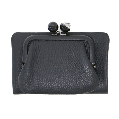 牛革 がま口 二つ折り財布 / ウォレット がま玉 ハンドメイド ゴールド金具