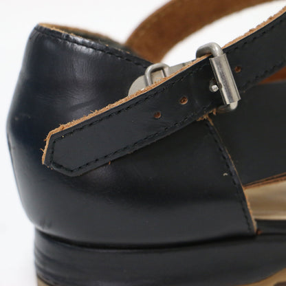 アンクルストラップ シューズ / フラット ラウンドトゥ クロスベルト レザー