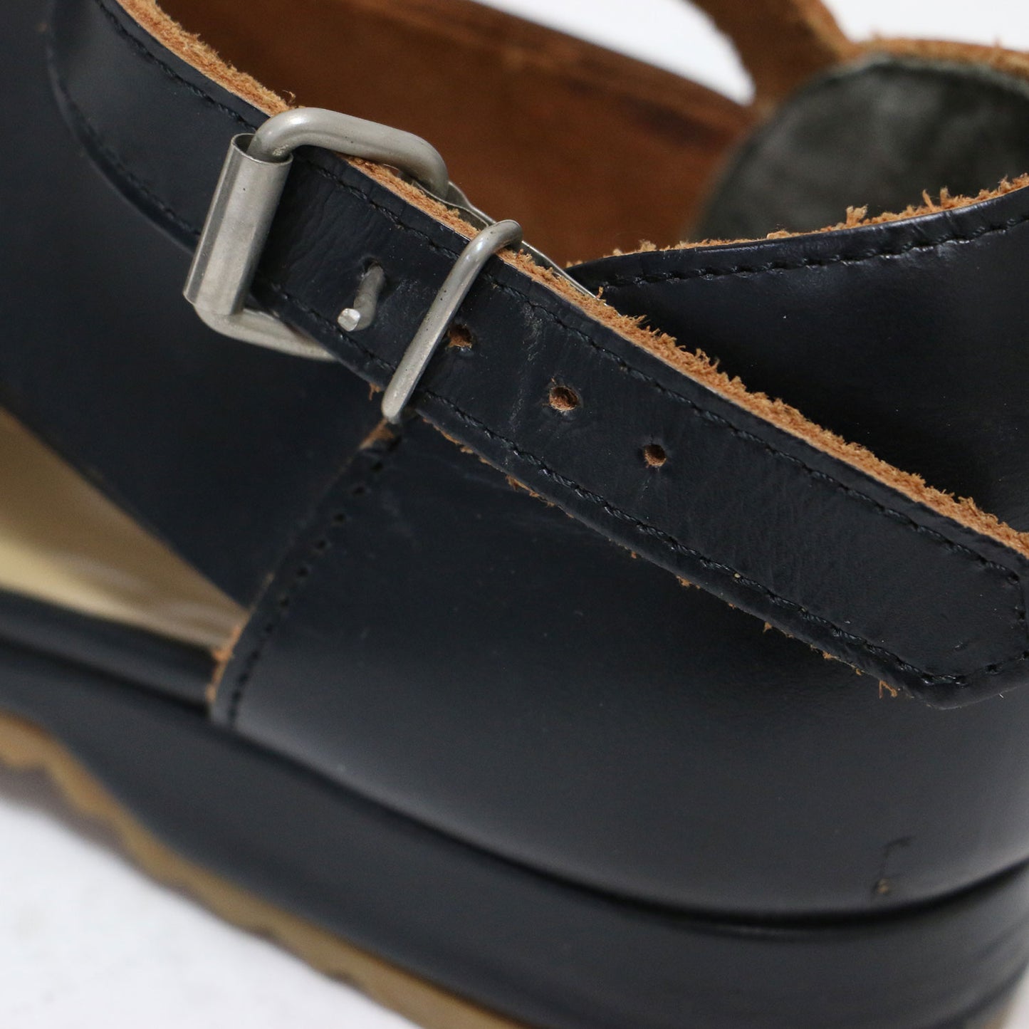 アンクルストラップ シューズ / フラット ラウンドトゥ クロスベルト レザー