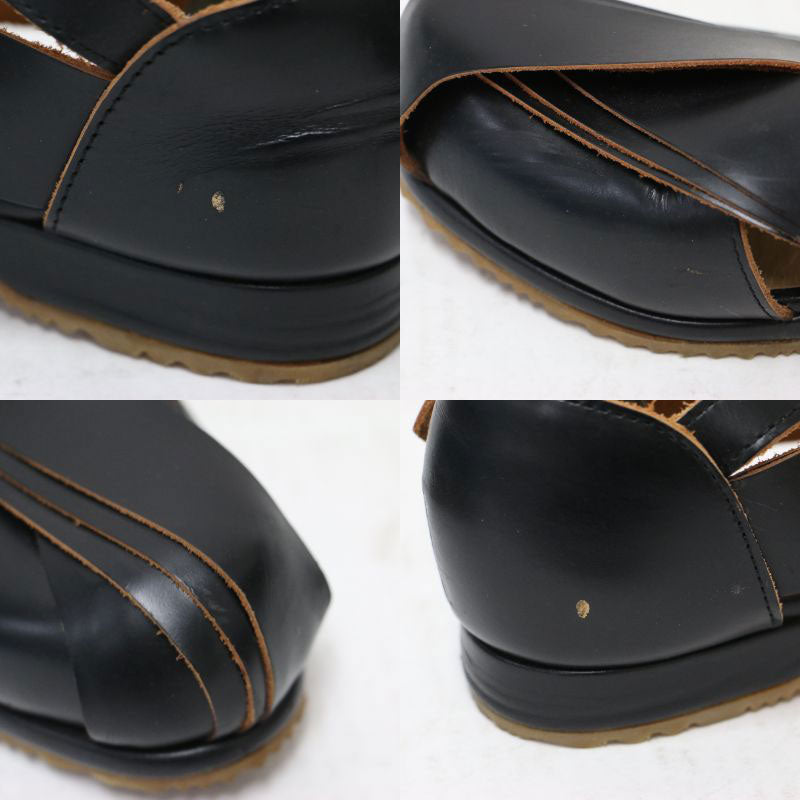 アンクルストラップ シューズ / フラット ラウンドトゥ クロスベルト レザー