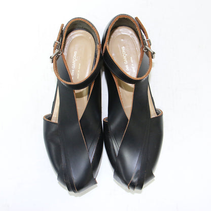 アンクルストラップ シューズ / フラット ラウンドトゥ クロスベルト レザー