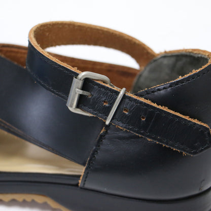 アンクルストラップ シューズ / フラット ラウンドトゥ クロスベルト レザー