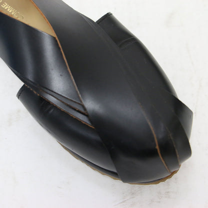 アンクルストラップ シューズ / フラット ラウンドトゥ クロスベルト レザー