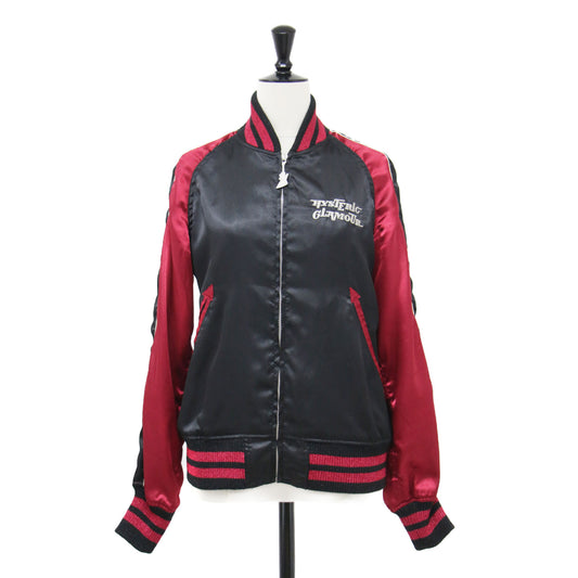 バイクガール 刺繍 スカジャン 2AB-5940 / ブルゾン ショート丈 ラグランスリーブ リブ バイカラー