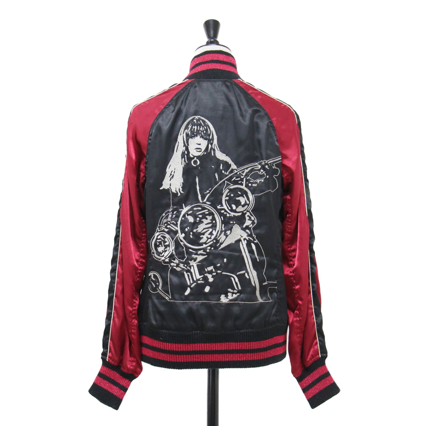 バイクガール 刺繍 スカジャン 2AB-5940 / ブルゾン ショート丈 ラグランスリーブ リブ バイカラー