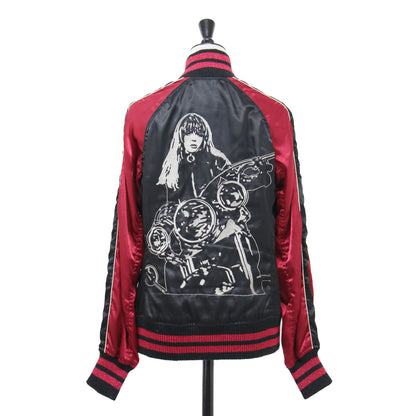 バイクガール 刺繍 スカジャン 2AB-5940 / ブルゾン ショート丈 ラグランスリーブ リブ バイカラー