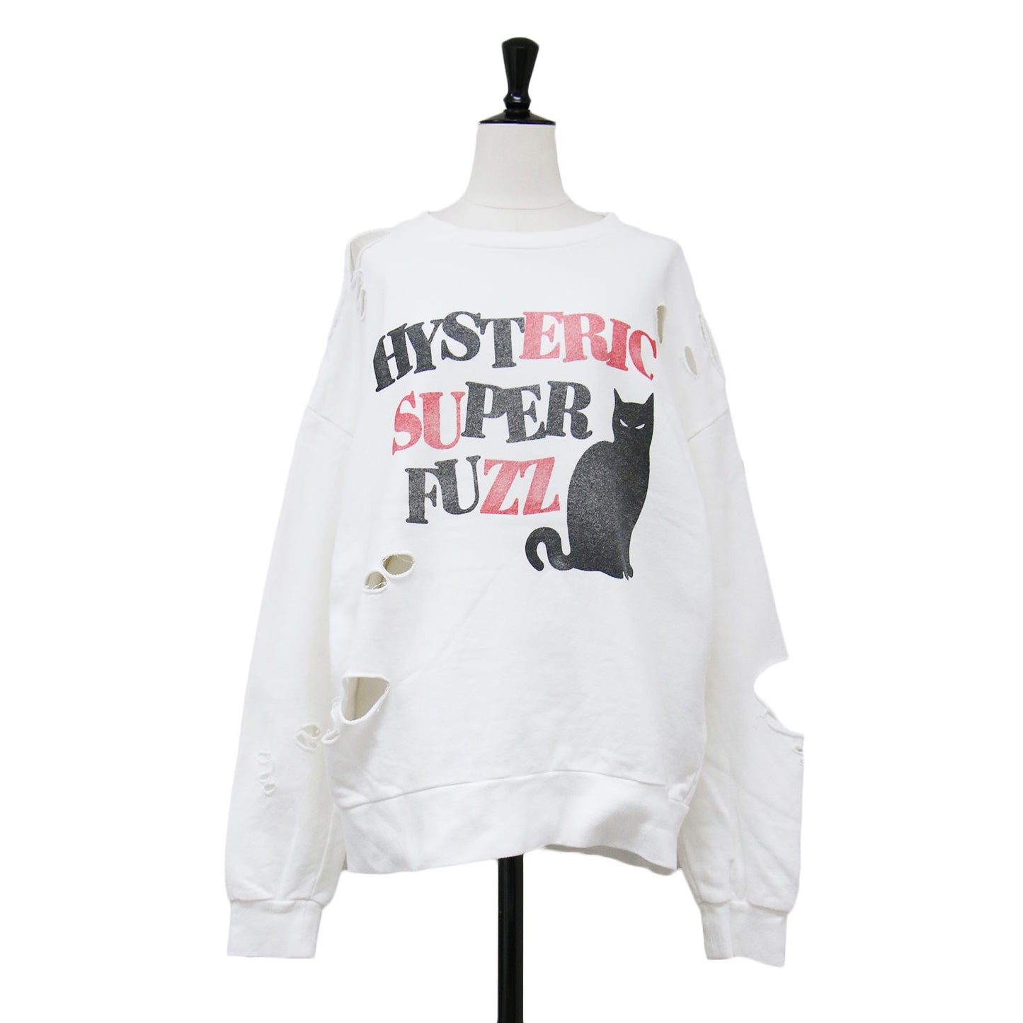HYS CAT WALK スウェット / プルオーバー クルーネック ダメージ加工 ロゴ ネコ プリント