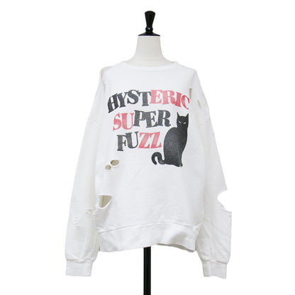 HYS CAT WALK スウェット / プルオーバー クルーネック ダメージ加工 ロゴ ネコ プリント