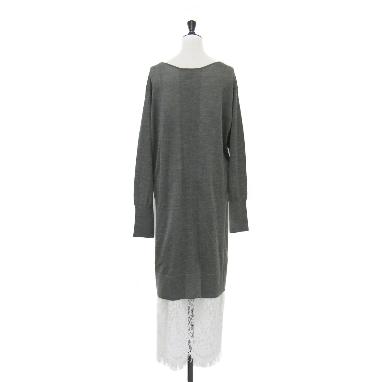 24秋冬 レース コンビ ニット セット ワンピース / キャミソール チュニック ロング Vネック 長袖 ウール