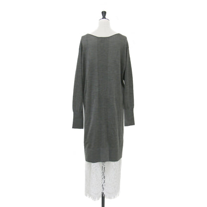 24秋冬 レース コンビ ニット セット ワンピース / キャミソール チュニック ロング Vネック 長袖 ウール