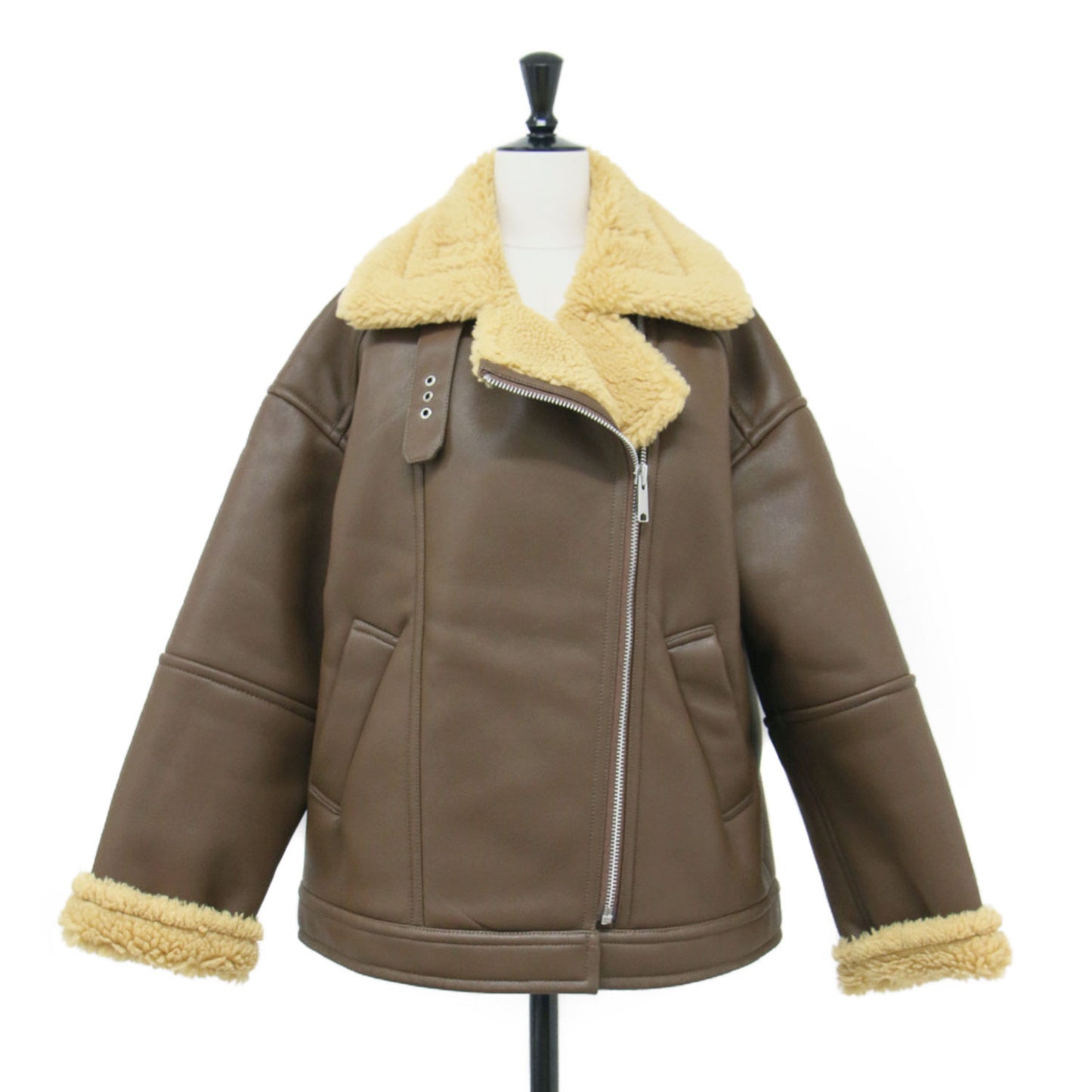 フェイクレザー ボンバージャケット / ブルゾン ライダース ショート丈 オーバーサイズ ボア