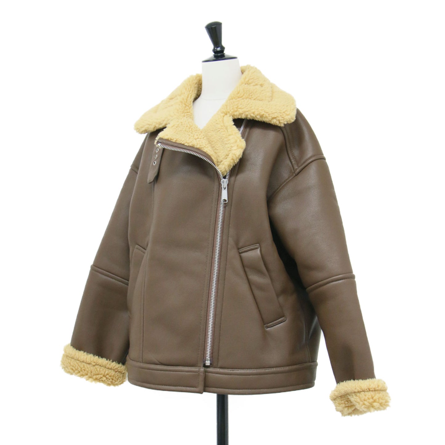 フェイクレザー ボンバージャケット / ブルゾン ライダース ショート丈 オーバーサイズ ボア