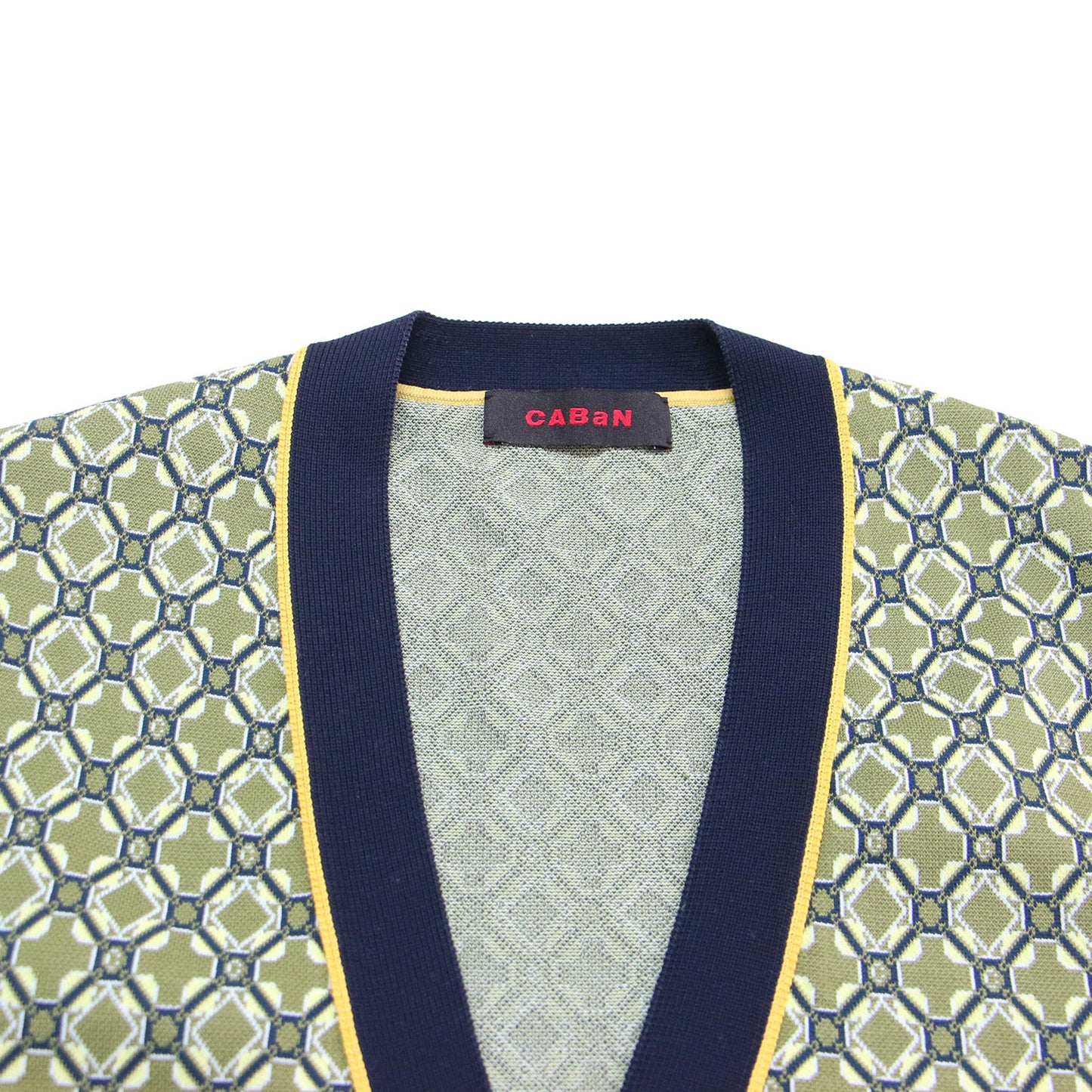 24春夏 クロスタイル ジャカード Vネック カーディガン / ニット 長袖 オーバーサイズ 幾何学柄