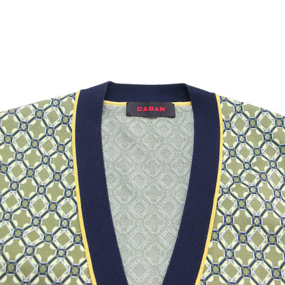 24春夏 クロスタイル ジャカード Vネック カーディガン / ニット 長袖 オーバーサイズ 幾何学柄