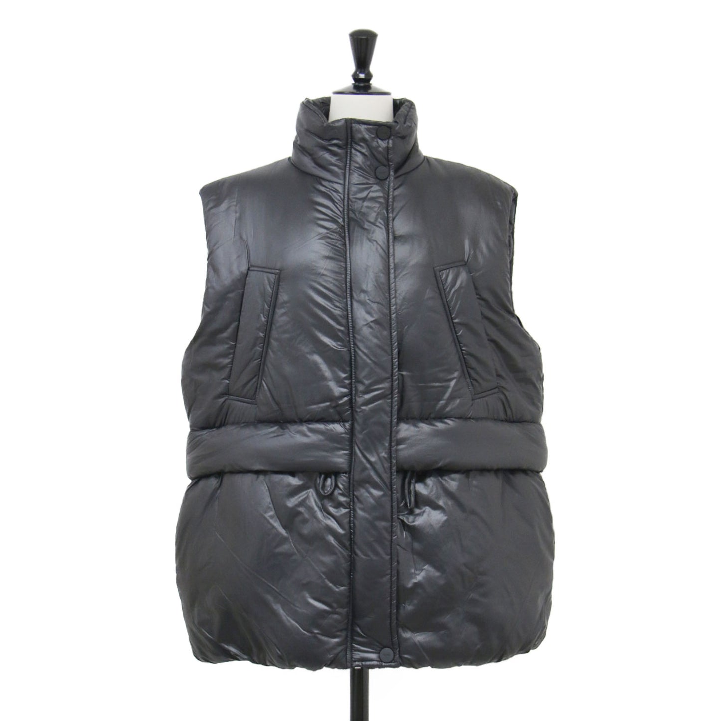 24秋冬 スタンドカラー 中わた ベスト / Shiny Quilt Vest ミドル丈 パテッド ナイロン