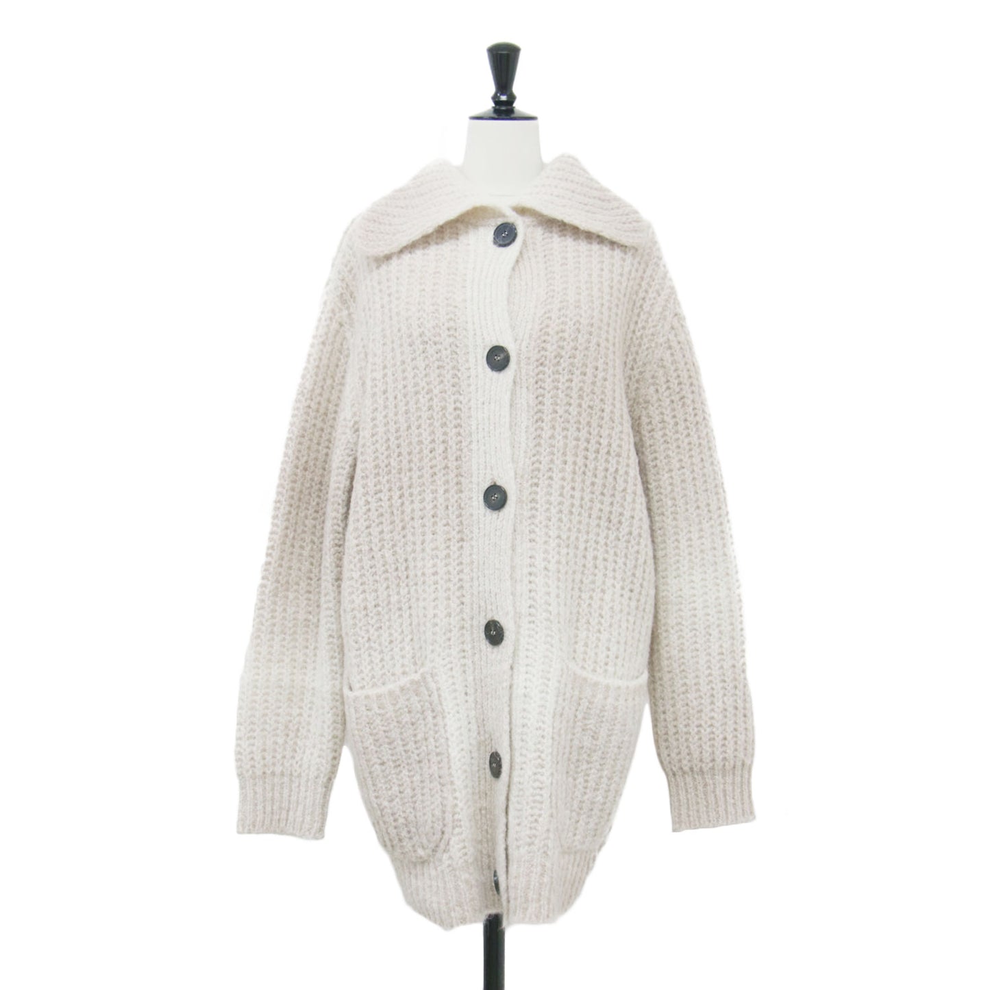 23秋冬 ビッグカラー ロング カーディガン / ニット 長袖 襟付き グラデーション ウール