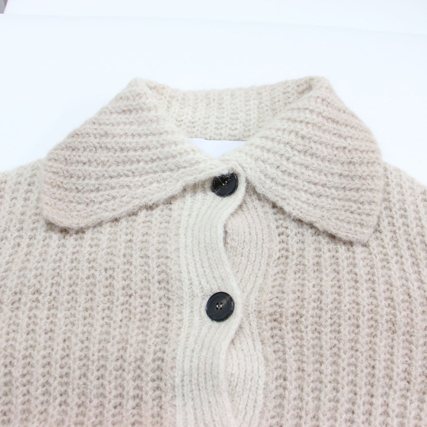 23秋冬 ビッグカラー ロング カーディガン / ニット 長袖 襟付き グラデーション ウール