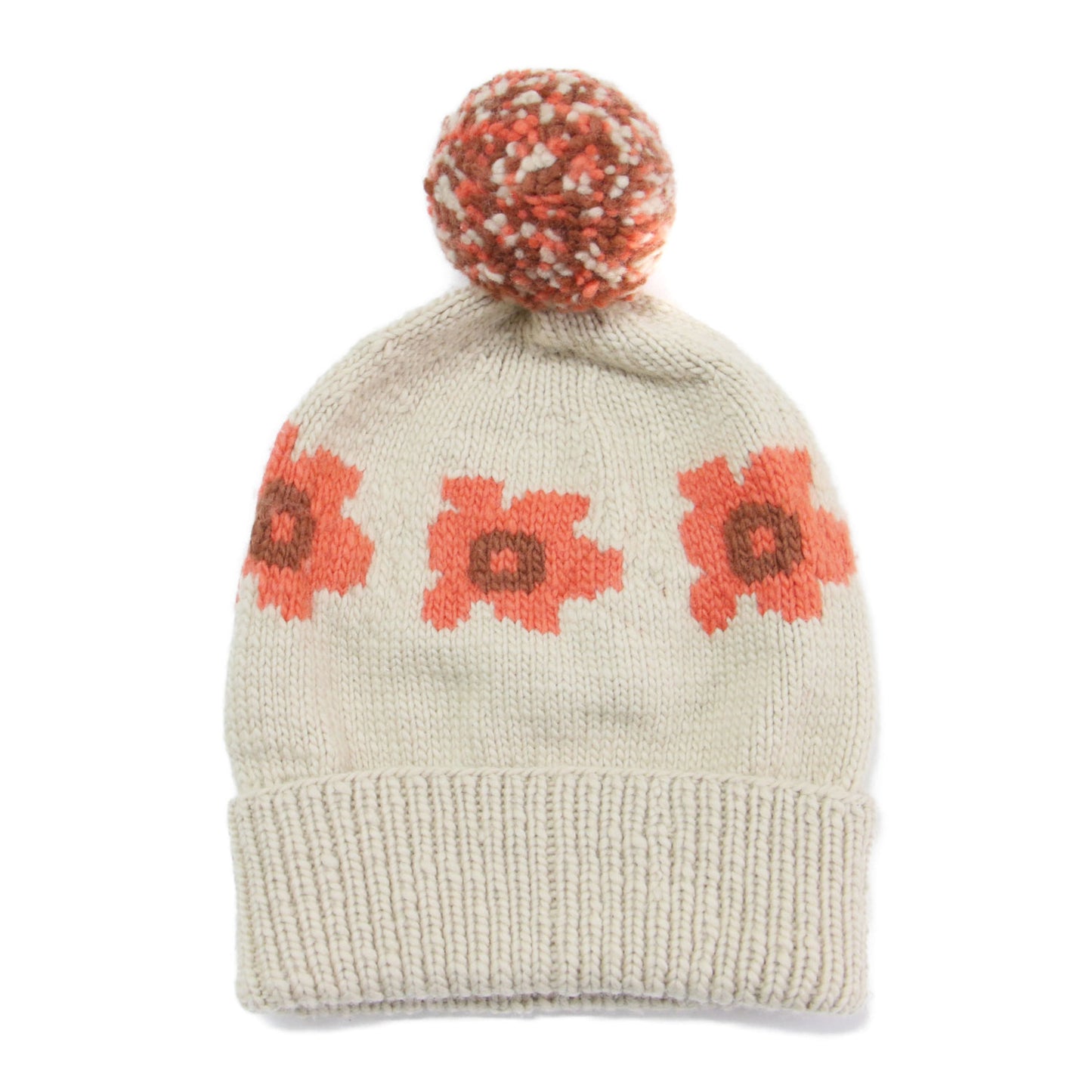 24秋冬 ポピー柄 ニットキャップ / Double Cuff Cap JPNYC Poppy 帽子 ポンポン 花柄 ウール