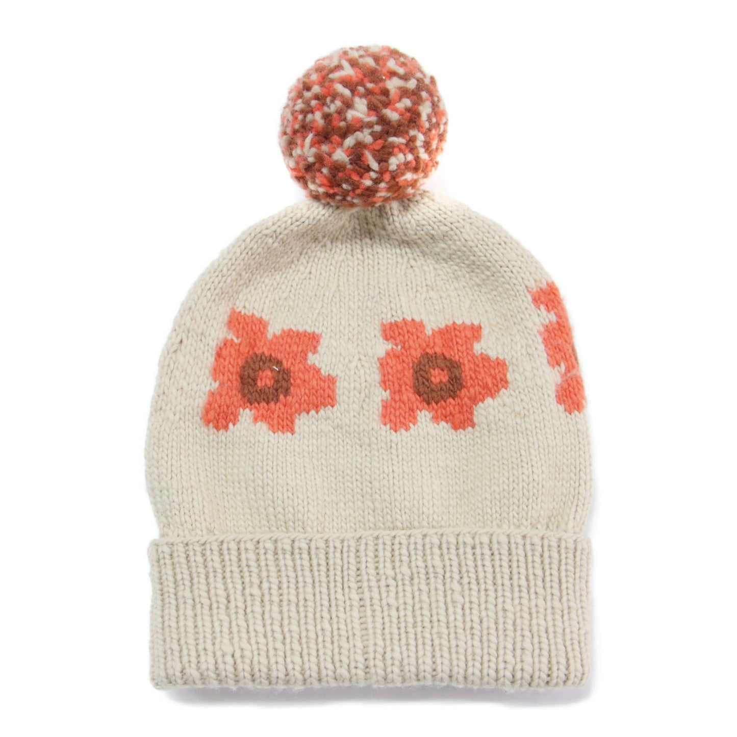 24秋冬 ポピー柄 ニットキャップ / Double Cuff Cap JPNYC Poppy 帽子 ポンポン 花柄 ウール