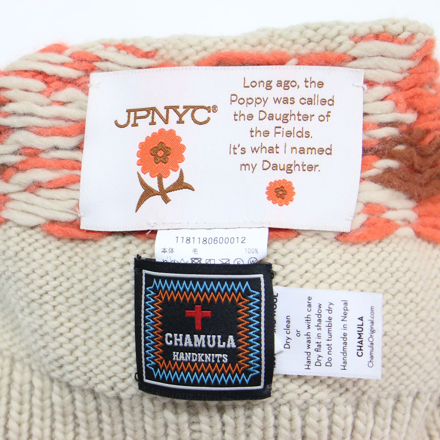 24秋冬 ポピー柄 ニットキャップ / Double Cuff Cap JPNYC Poppy 帽子 ポンポン 花柄 ウール